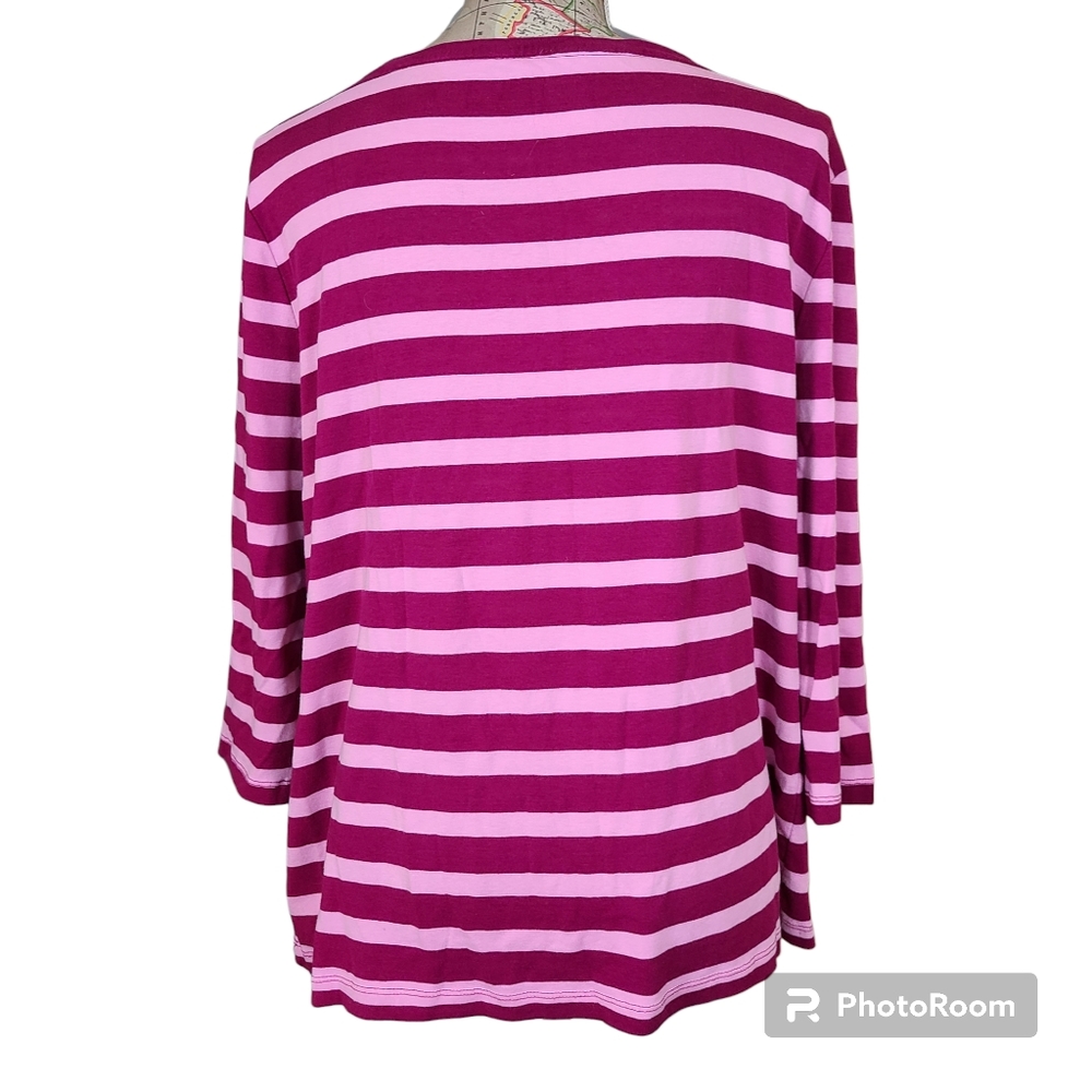 Talbots Size 2X Casual Pink Stripe Nautical Boatneck Cotton Blouse Coastal Chic - Picture 4 of 10